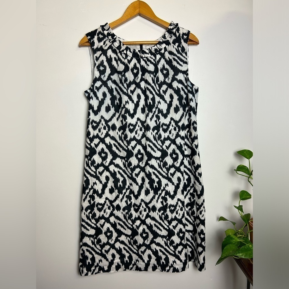 Loft Ann Taylor Tie die Shift 100% Linen Mid Length Dress Size 8